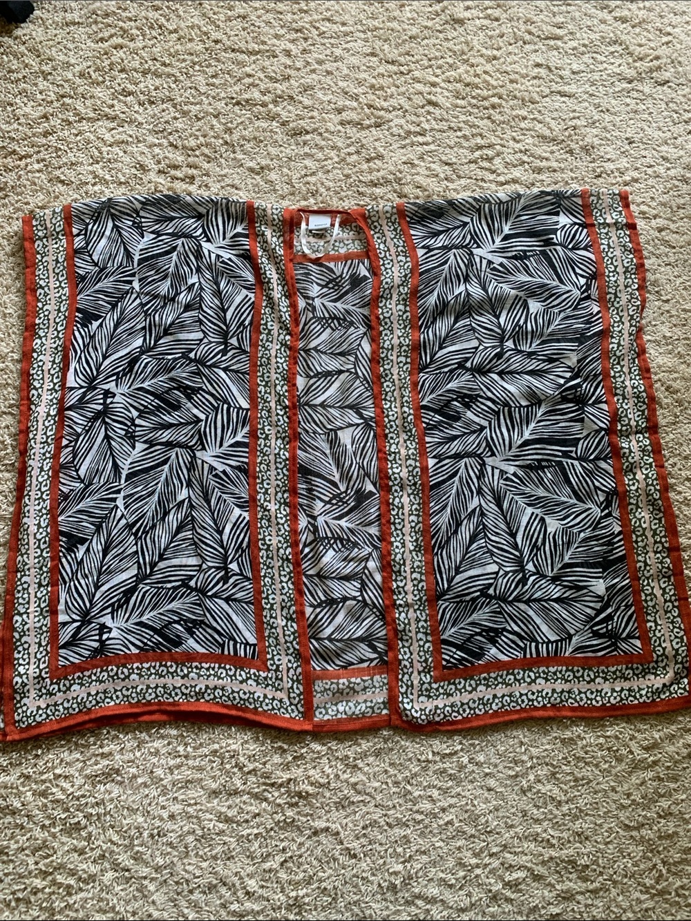 Sonoma Black, White & Rust Patterned Open Kimono